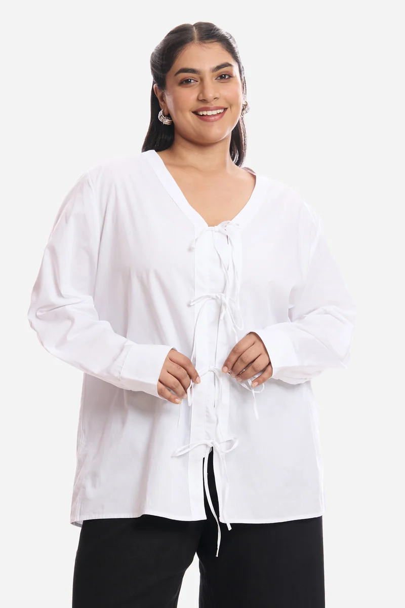Anahi|Cotton Tie Up Top With Cuff Sleeves