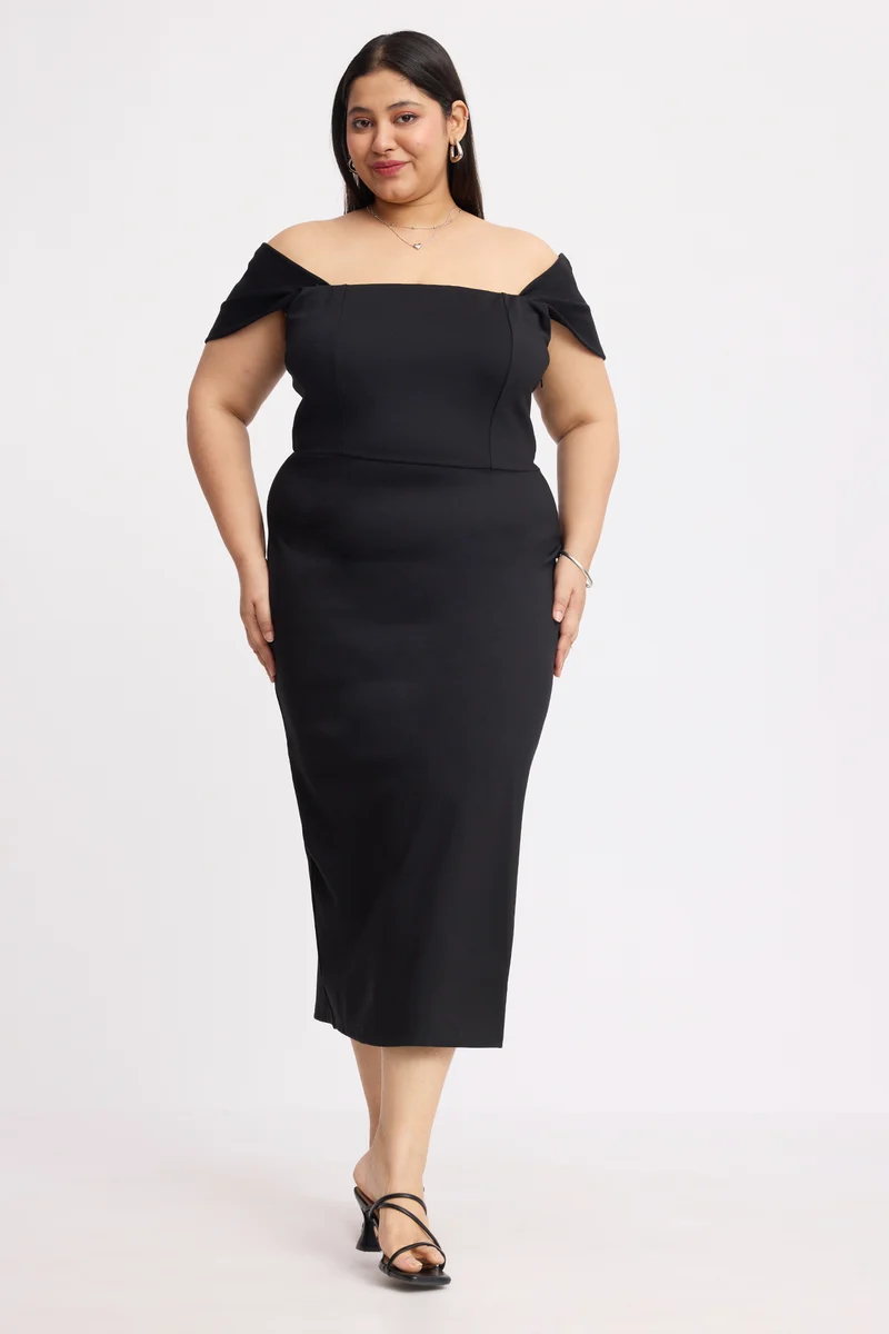 Calia|Ponte Off Shoulder Midi Dress