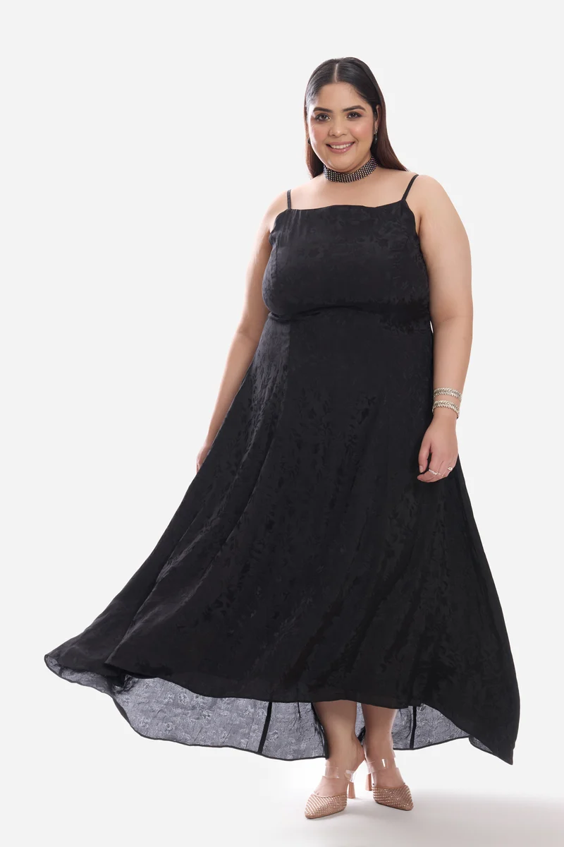 Caris|Viscose Aline Dress With Highlow Hem