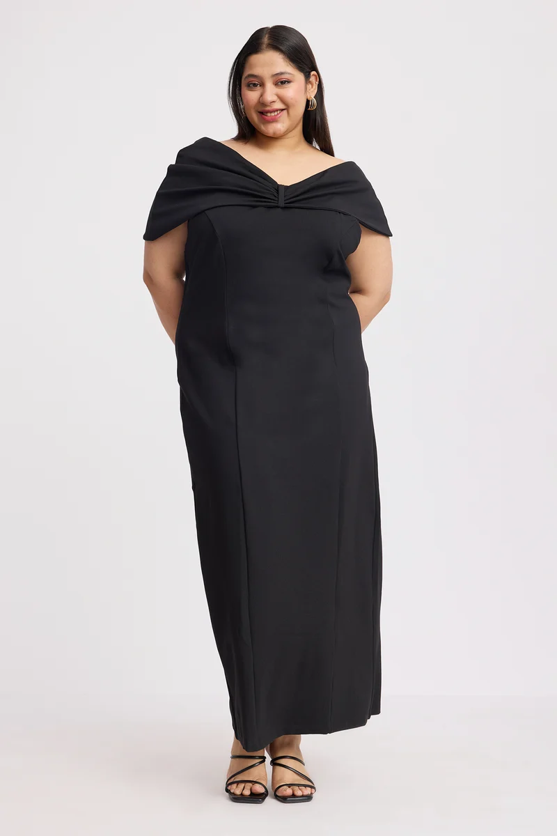 Caliah|Ponte Off Shoulder Bow Maxi Dress