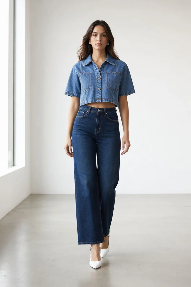 Eimear|100% Cotton Cropped Denim Shirt
