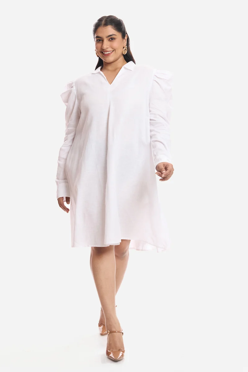 Anara|Viscose Aline Dress With Mutton Sleeves