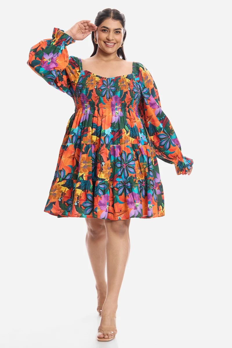 Ameli|Viscose Mini Dress With Volume Sleeves