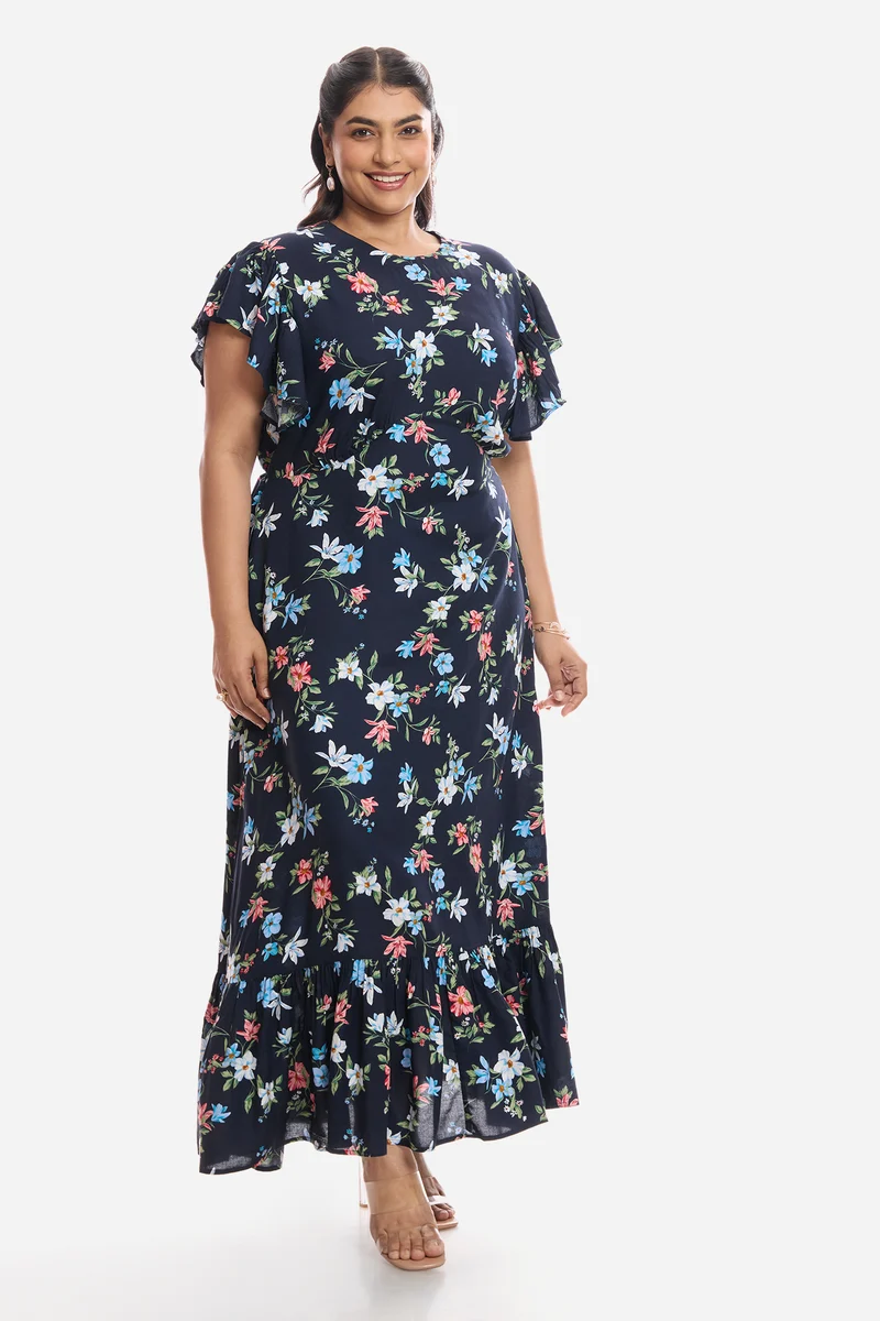 Dasel|Viscose Frill Sleeve Midi Dress