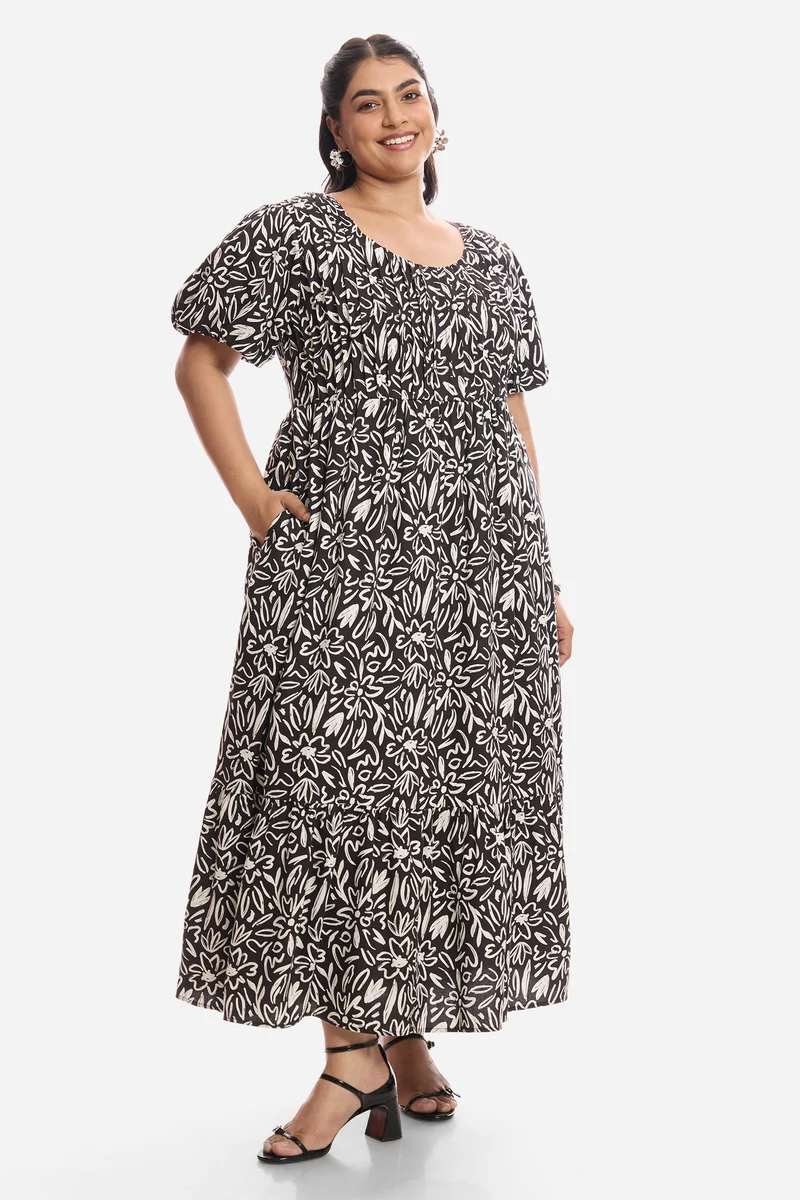 Aelita|Viscose Midi Dress With Pleated Bodice