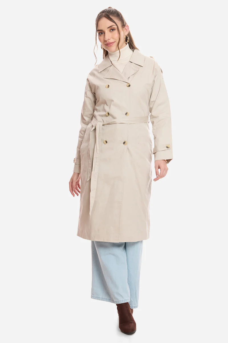 Oona|100% Cotton Belted Long Trench Coat