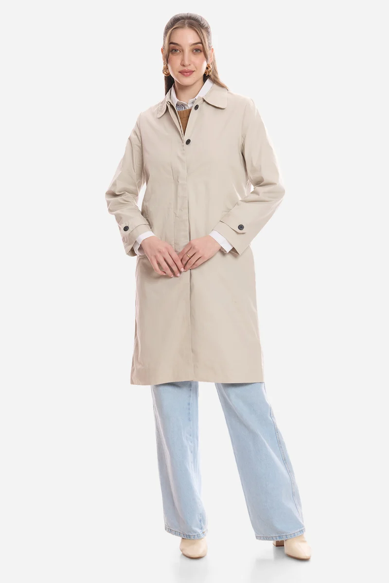 Jean|100% Cotton Shirt Collared Trench Coat