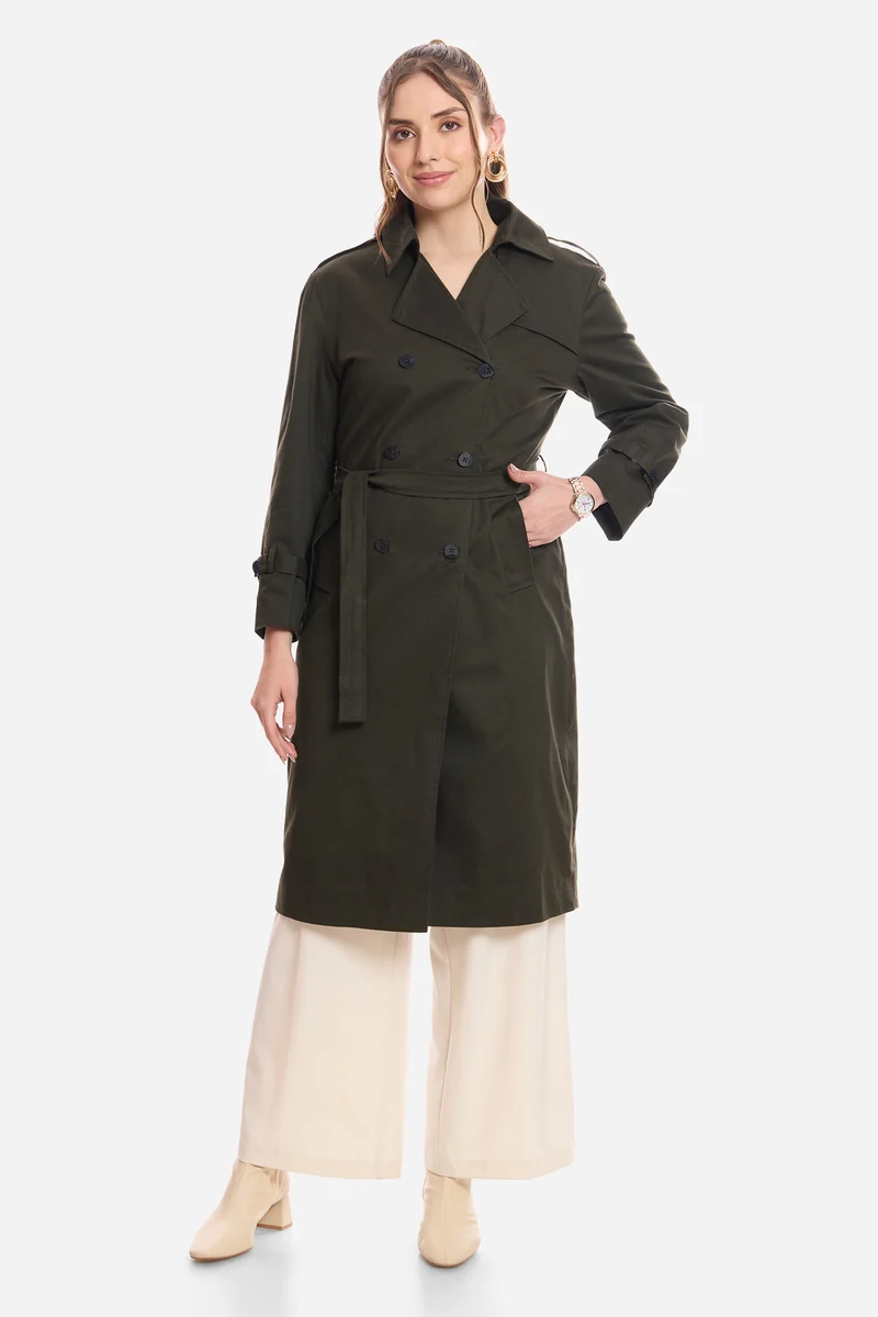 Ness|100% Cotton Belted Heritage Long Trench Coat