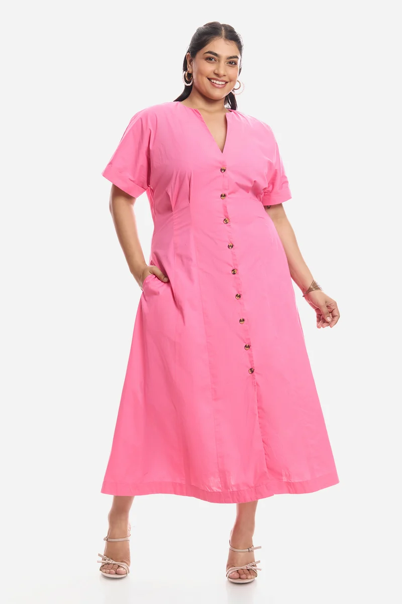 Ariaa|Cotton Pleated Midi Shirt Dress