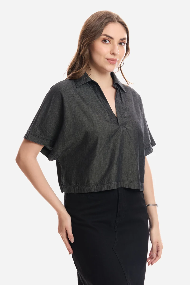 Liory|100% Cotton Dolman Sleeve Denim Top