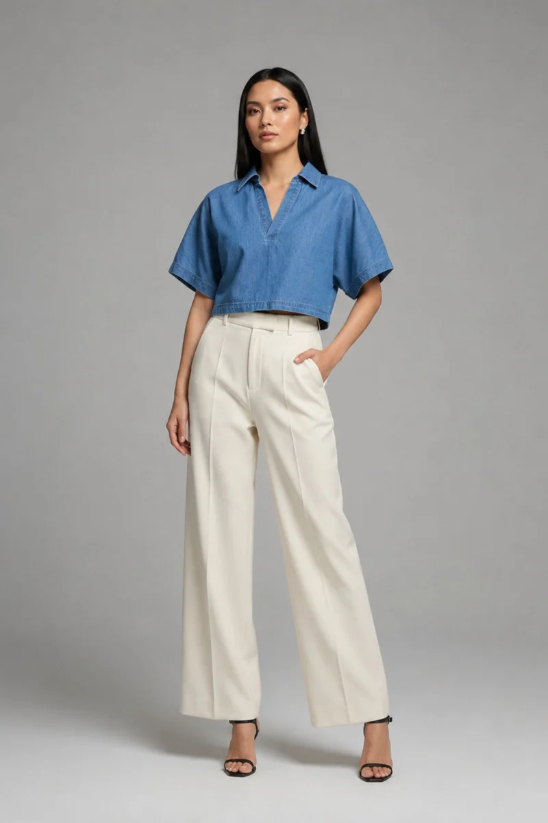 Calla|100% Cotton Dolman Sleeve Denim Top