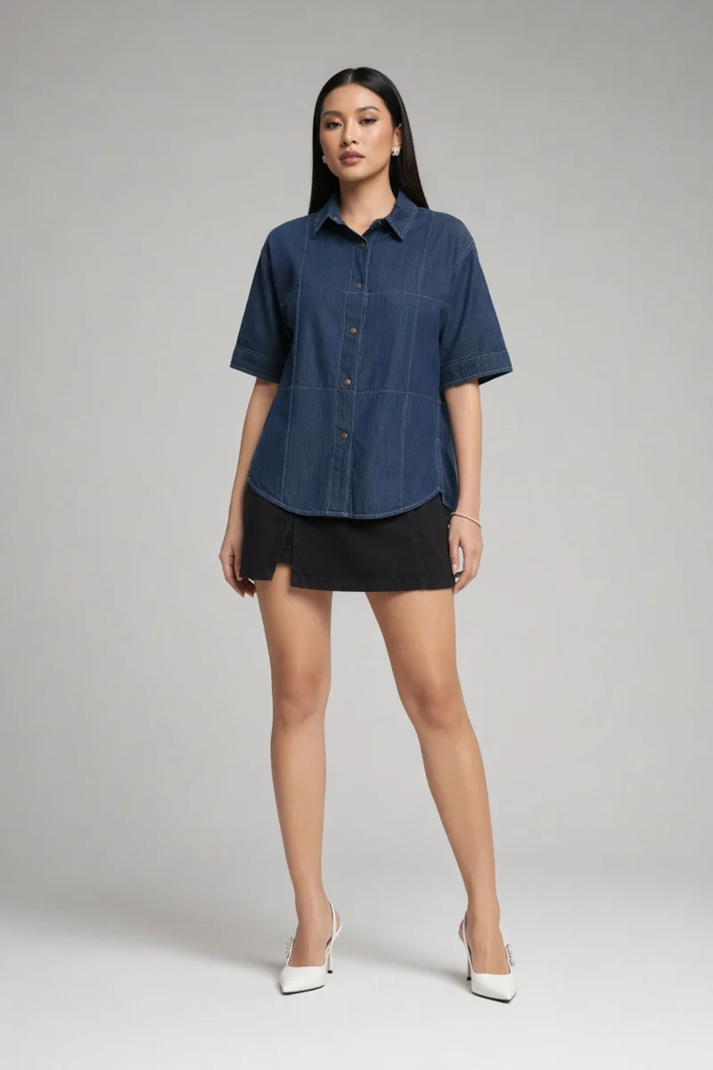 Harri|100% Cotton Pintuck Detail Denim Shirt