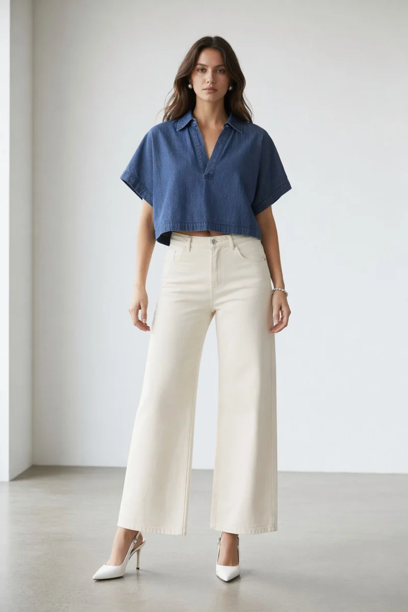Astra|100% Cotton Dolman Sleeve Denim Top