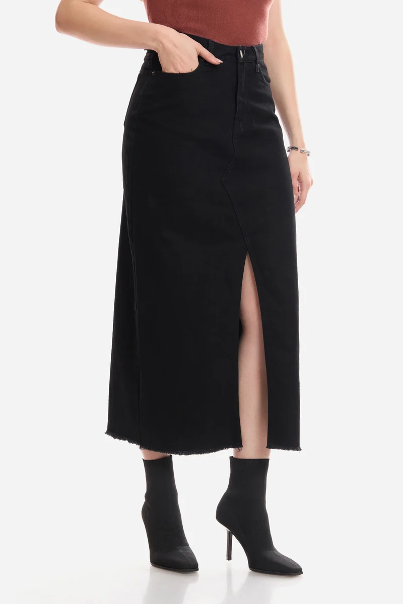 Aine|100% Cotton Denim Skirt With Slit