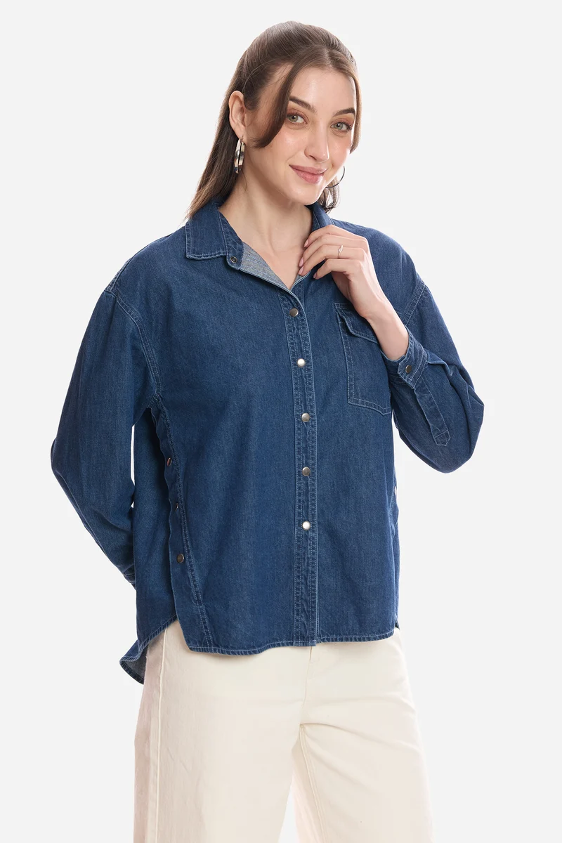 Harun|100% Cotton Snap Detail Shirt