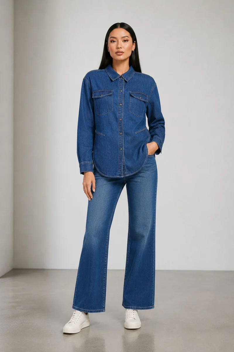 Eledee|100% Cotton Denim Oversizedshirt