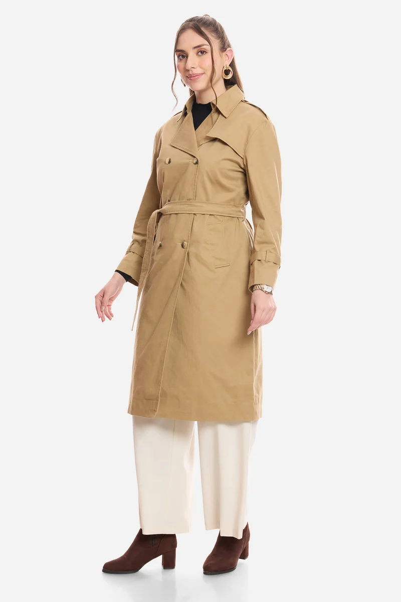 Una|100% Cotton Belted Heritage Long Trench Coat