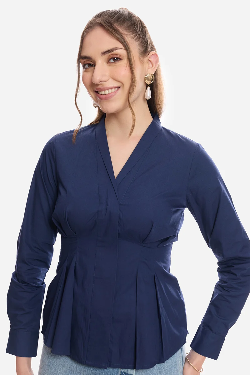 Akif|100% Cotton Pleated Fit & Flare Shirt