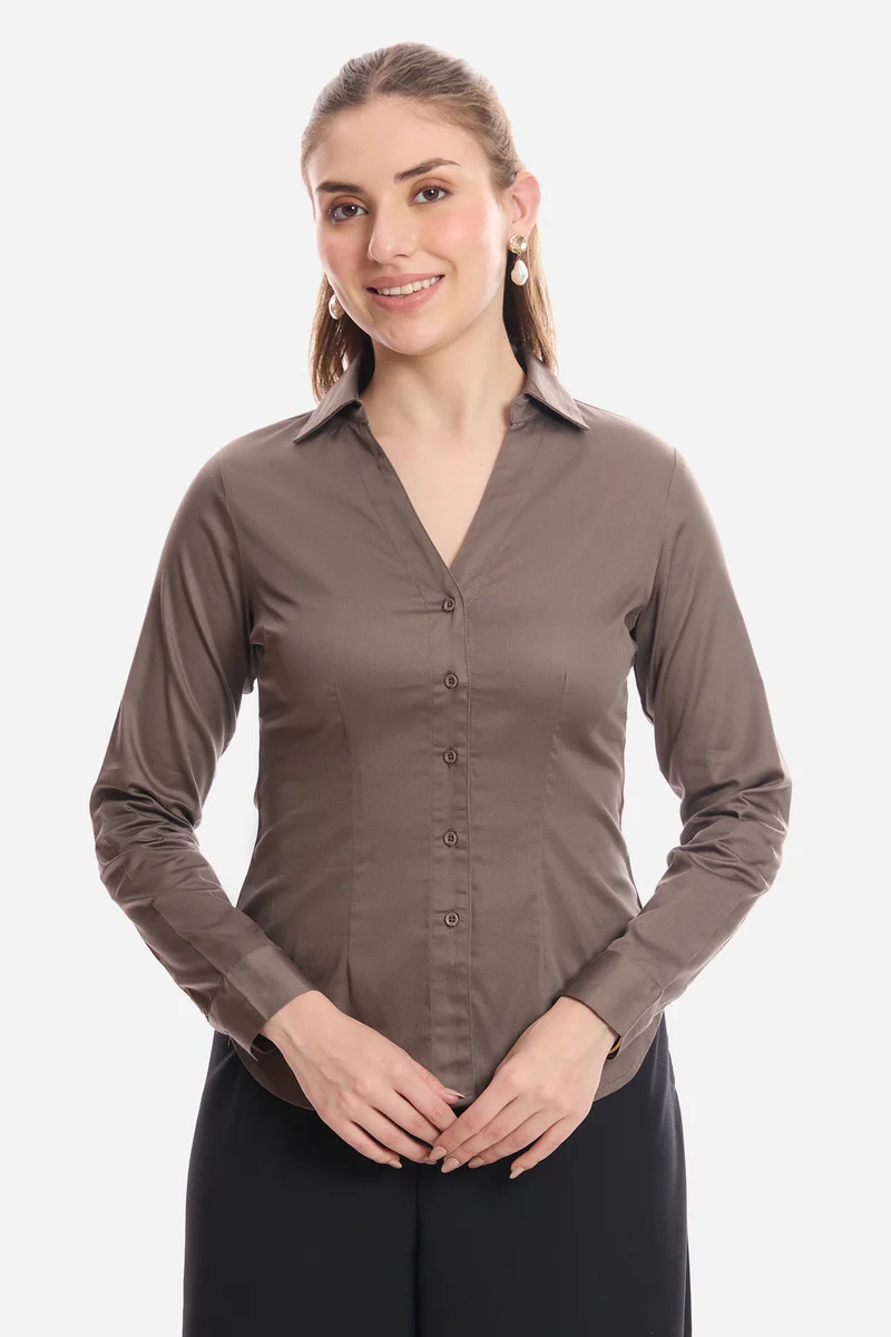 Aslan|Cotton Cinched Waist Full Sleeve Shirt
