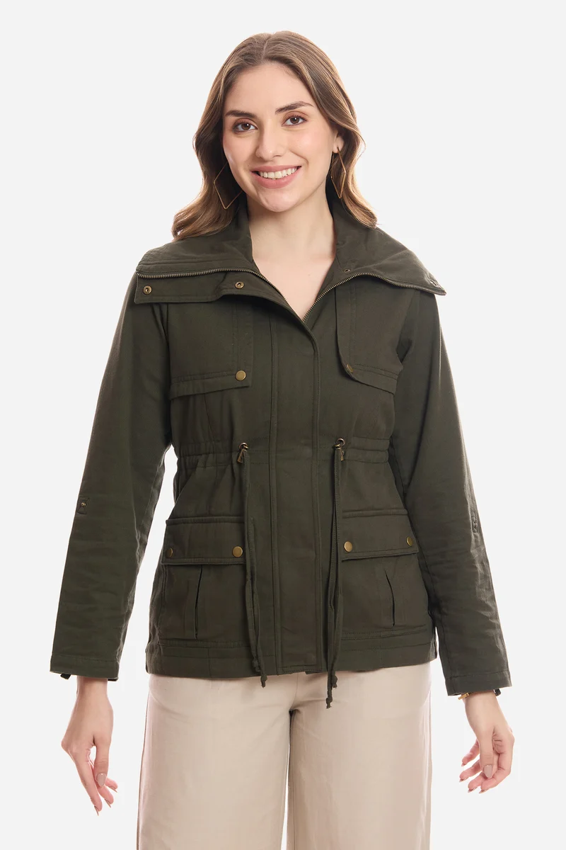 Lile|100% Cotton Utility Jacket With Flange