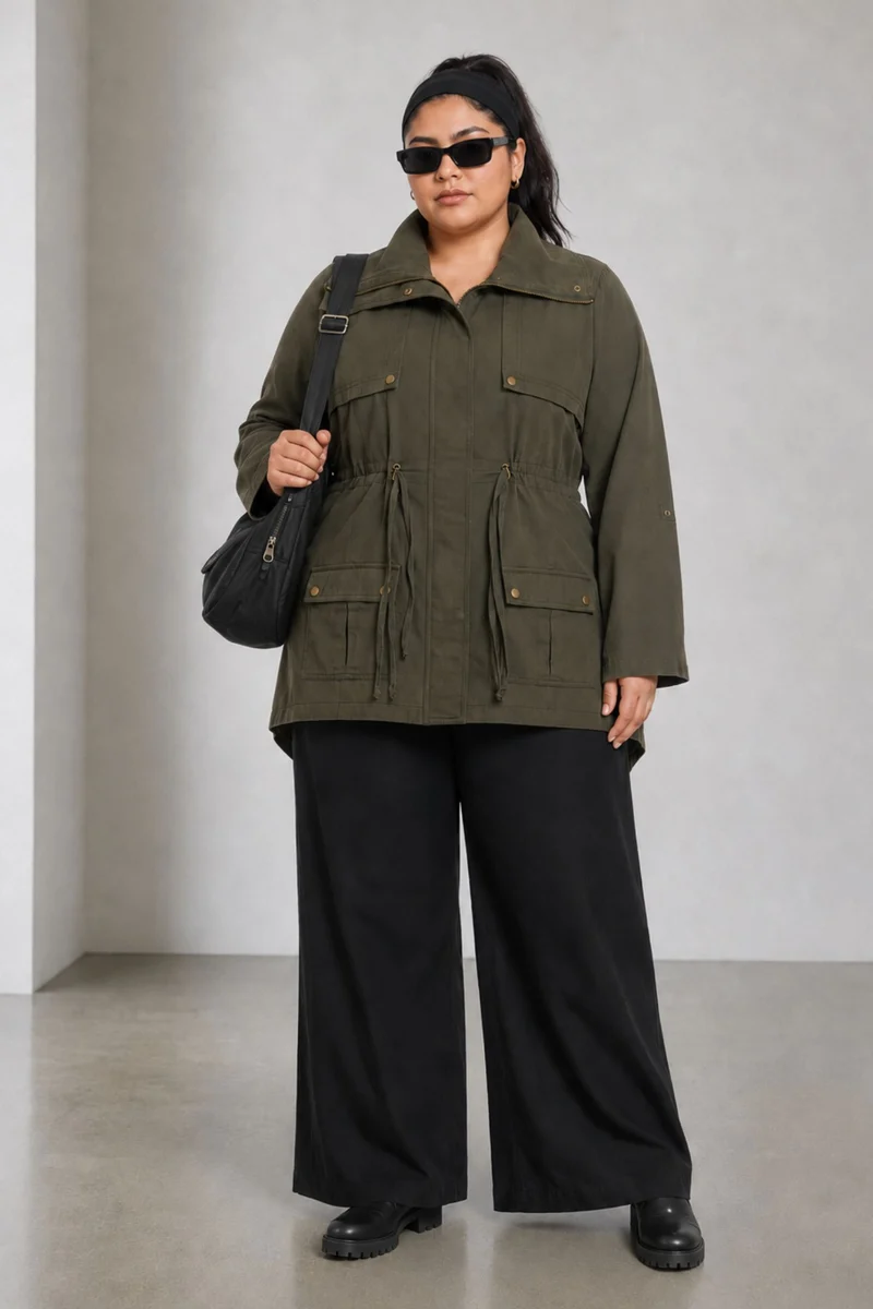 Himasha|100% Cotton Longline Utility Jacket
