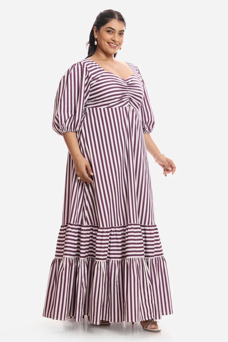 Aisha|Cotton Midi Dress With Puff Sleeves