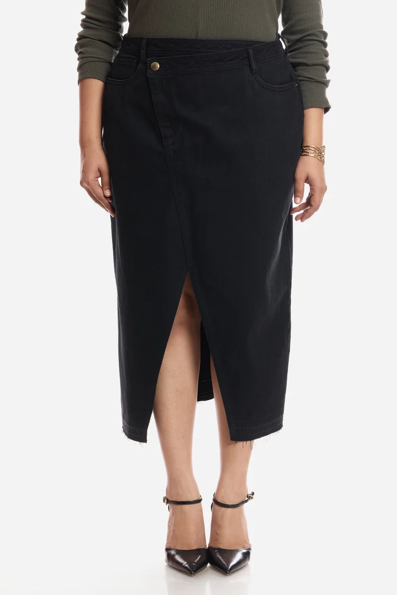 Alizae|100% Cotton Asymmetrical Midi Skirt