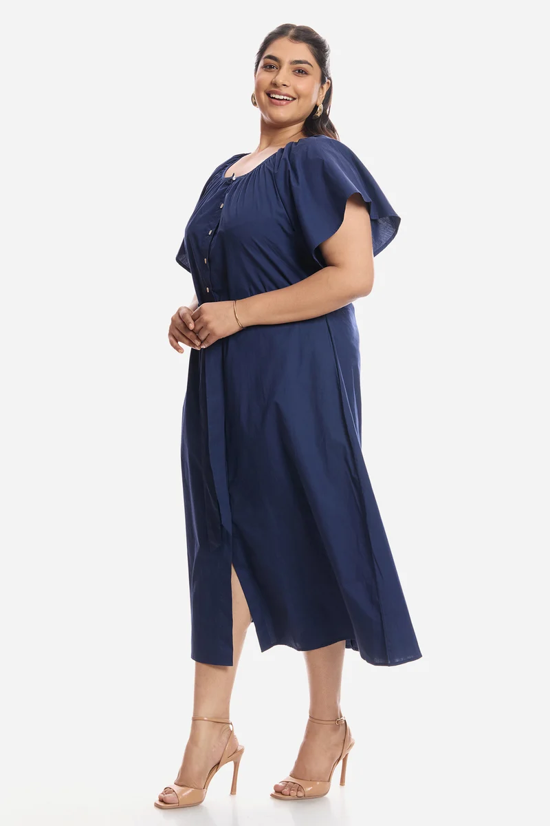 Araya|Cotton Midi Dress With Extended Sleeves