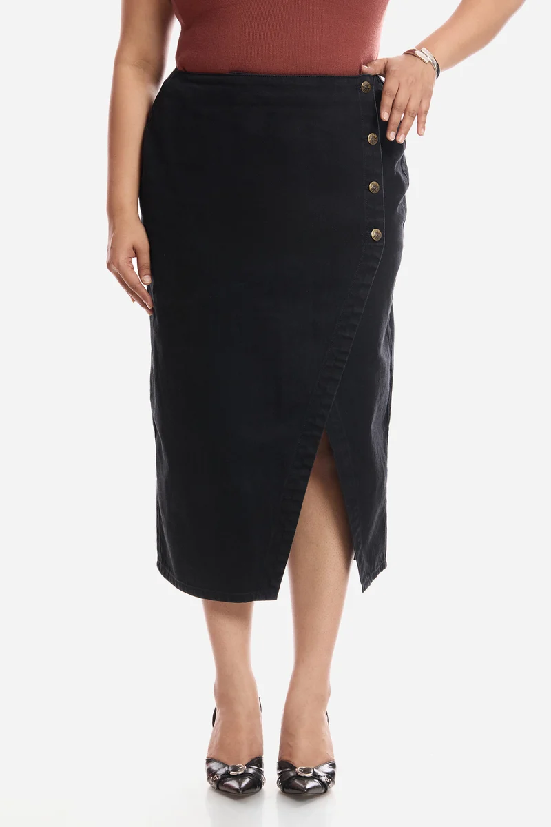 Aimee|100% Cotton Wrap Midi Skirt