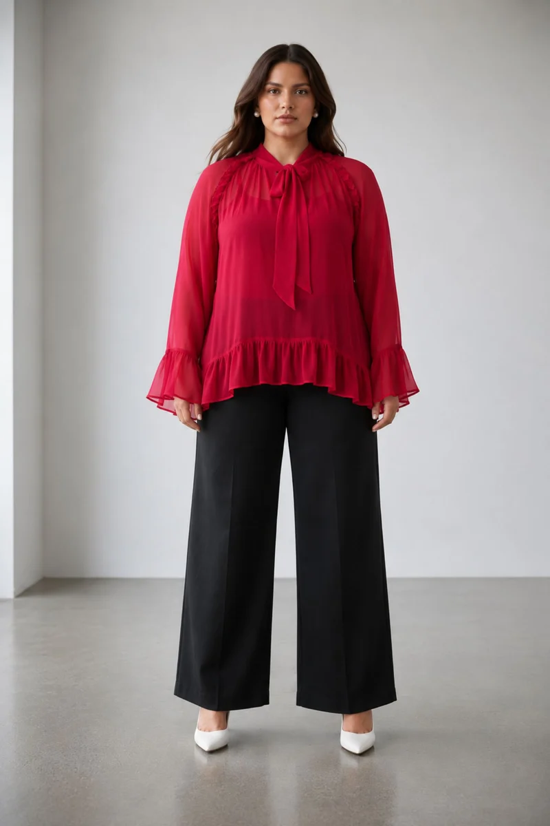 Alinae|Viscose Sheer Ruffled Top And Inner Cami