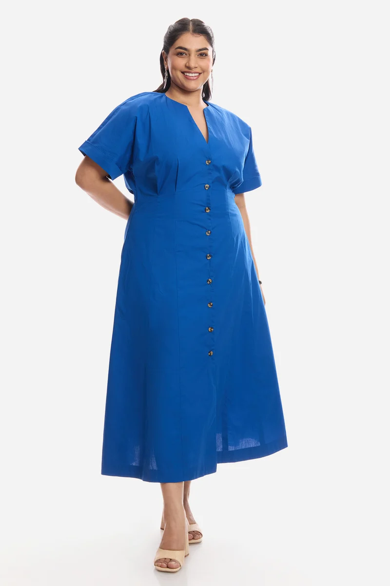 Arlet|Cotton Pleated Midi Shirt Dress