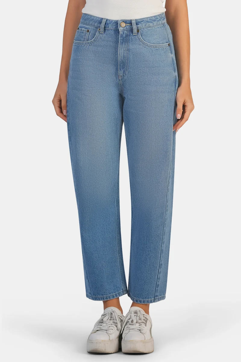 Oriana|100% Cotton Denim Barrel Fit Pants