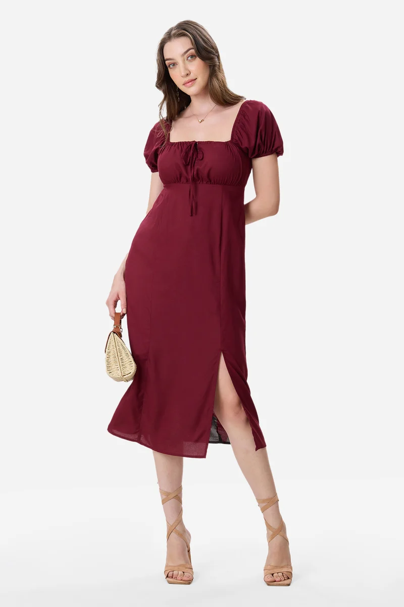 Kiro|100% Viscose Puff Sleeve Dress