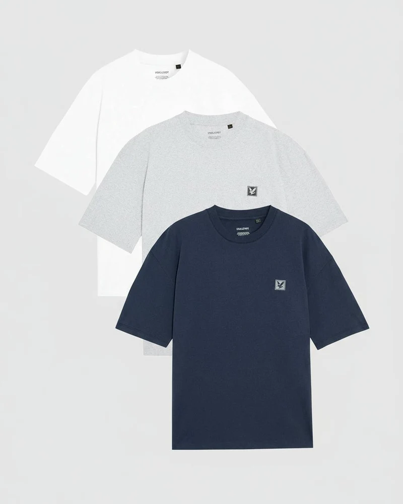 Lyle & Scott Herr 3-pack avslappnad t-shirt | Vit/Ljusgrå melerad/Marinblå