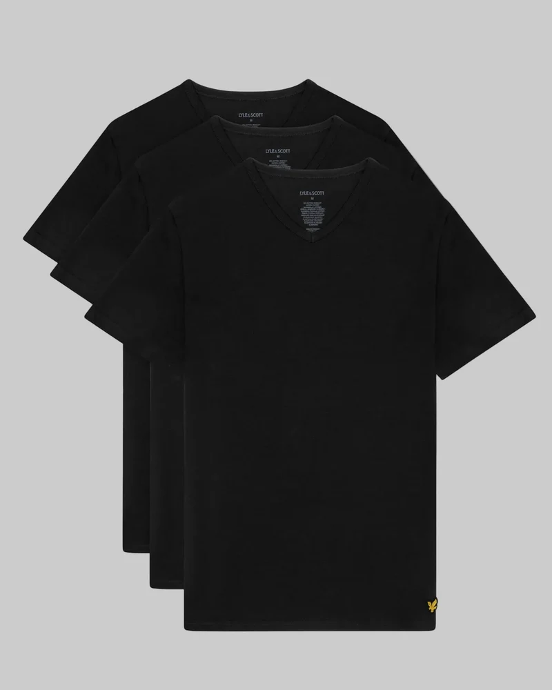 Lyle & Scott Herr 3-pack Lounge T-shirts med V-ringning | Kolsvart