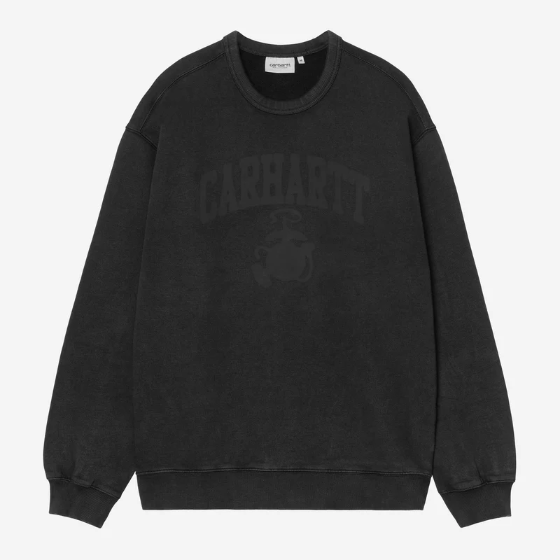 Carhartt WIP Herrtröja med bleknad Pond Corps-motiv | Svart, kraftig stentvätt