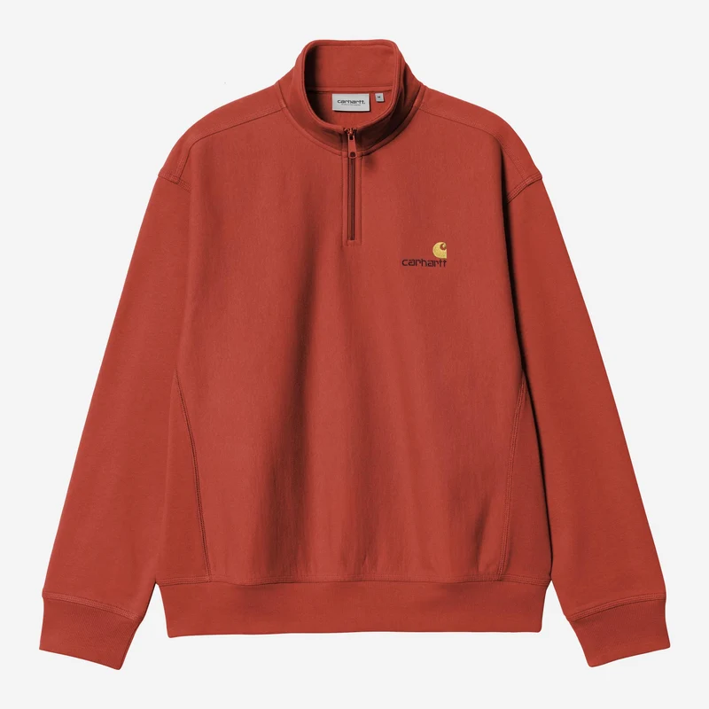Carhartt WIP Herr Halv dragkedja American Script Träningstopp | Oxidröd