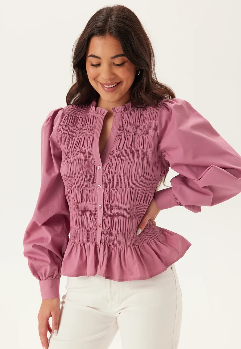 V-neck Cotton Smock Blouse