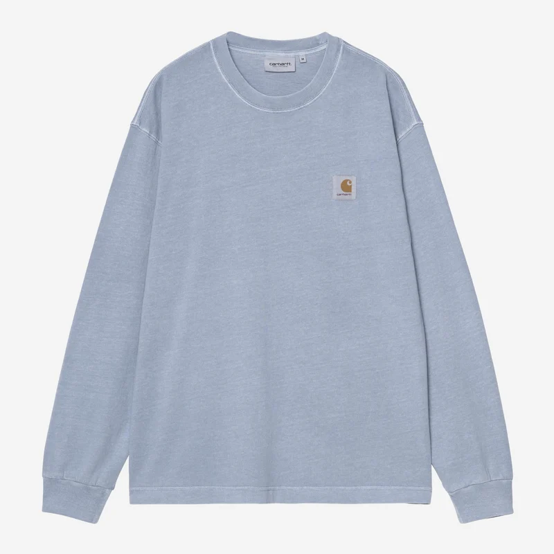 Carhartt WIP Nelson långärmad t-shirt för män | Mjukblå, garmentfärgad