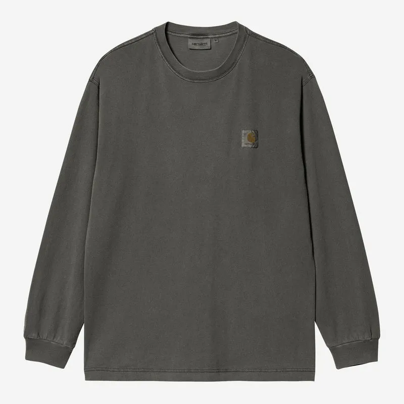 Carhartt WIP Nelson långärmad t-shirt för män | Svart, garmentfärgad
