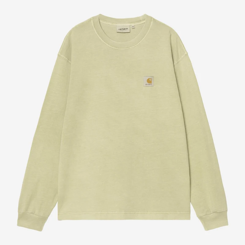 Carhartt WIP Nelson långärmad t-shirt för män | Milt grön, plaggfärgad