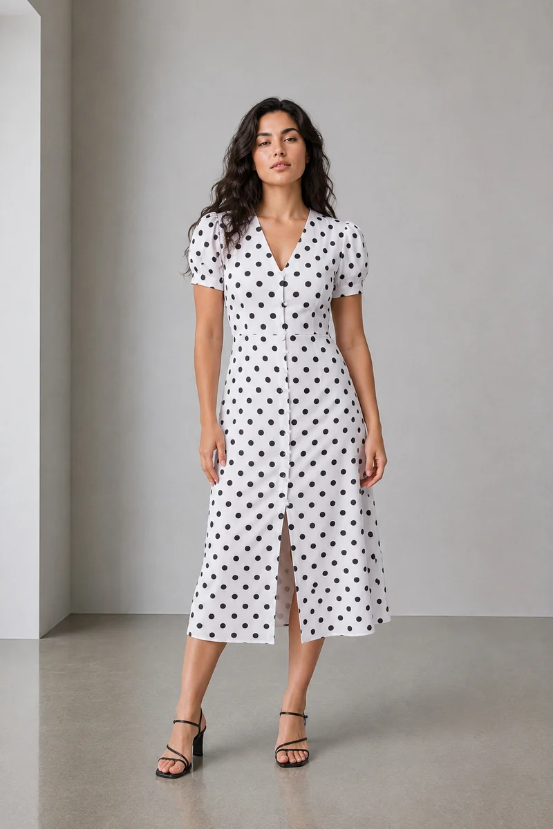 Ailis|100% Viscose V-Neck Gathered Dress