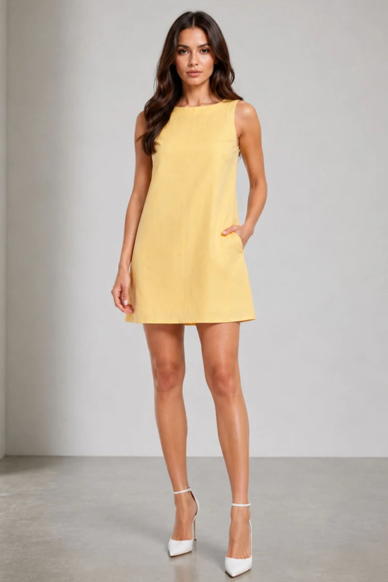 Maebhel|100% Cotton Slub A Line Mini Dress