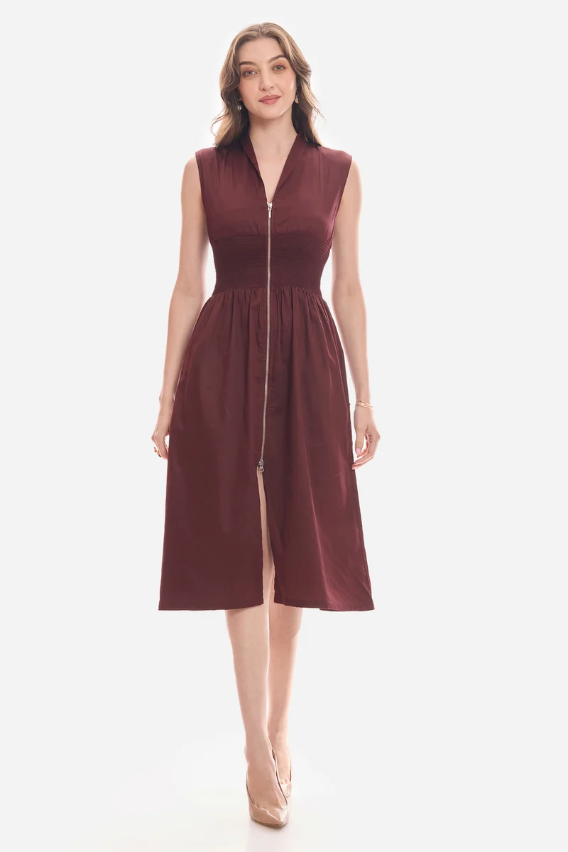 Leman|Cotton Waist Smocked Midi Dress