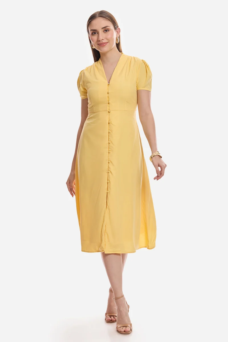 Beste|100% Viscose V-Neck Gathered Dress