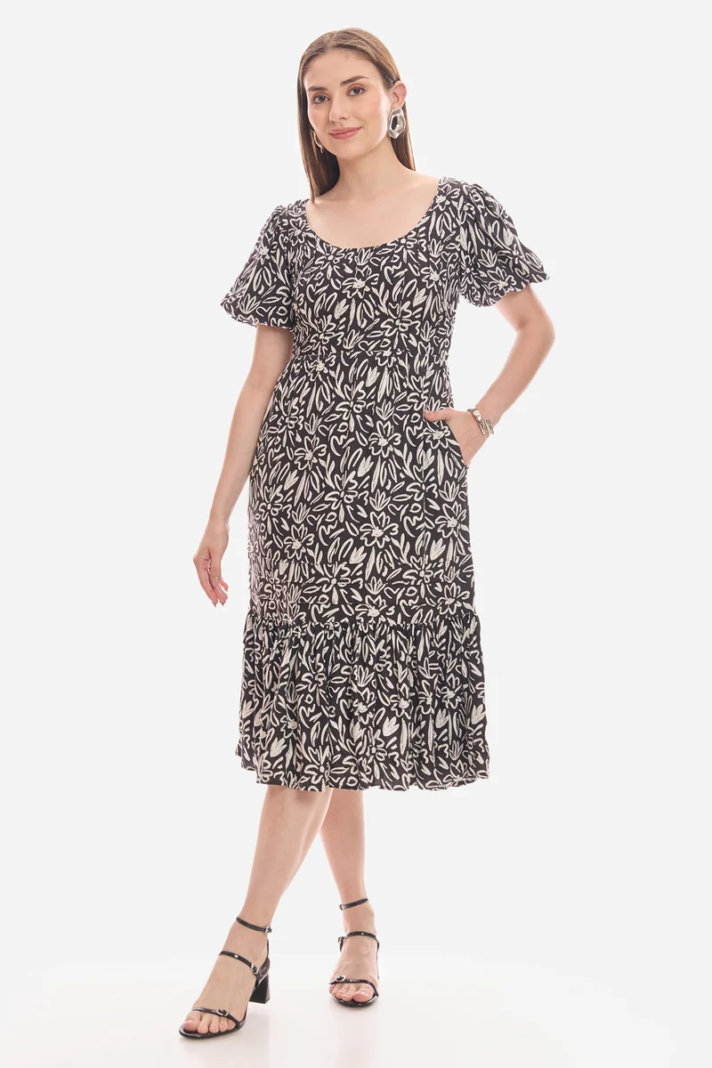 Necla|100% Viscose Pintuck Midi Length Dress