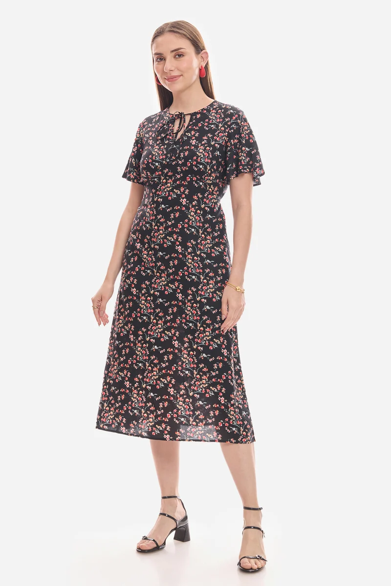 Filiz|100% Viscose Bell Sleeve Dress