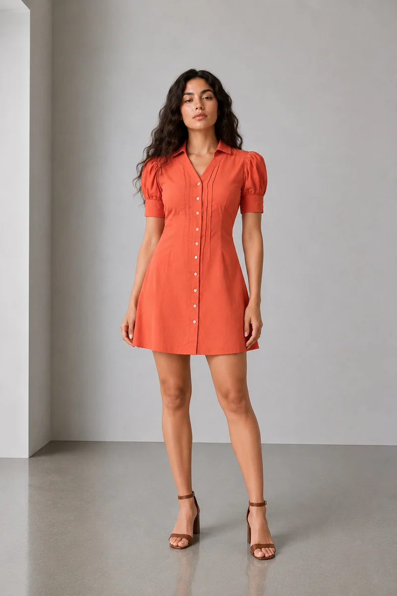 Mena|100% Cotton Puff Sleeve Mini Dress