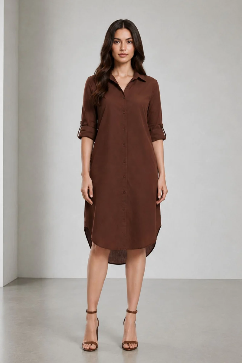 Eithne|100% Cotton Relaxed Fit Midi Shirt Dress
