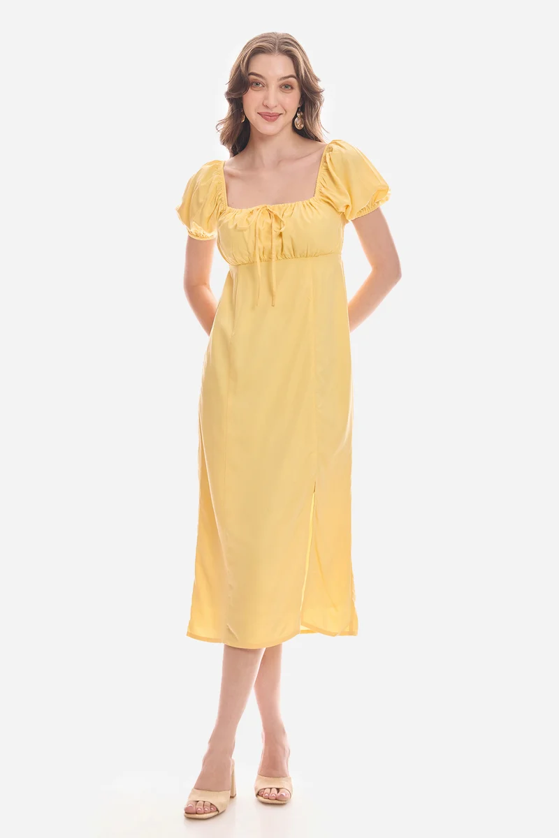 Keiral|100% Viscose Puff Sleeve Dress